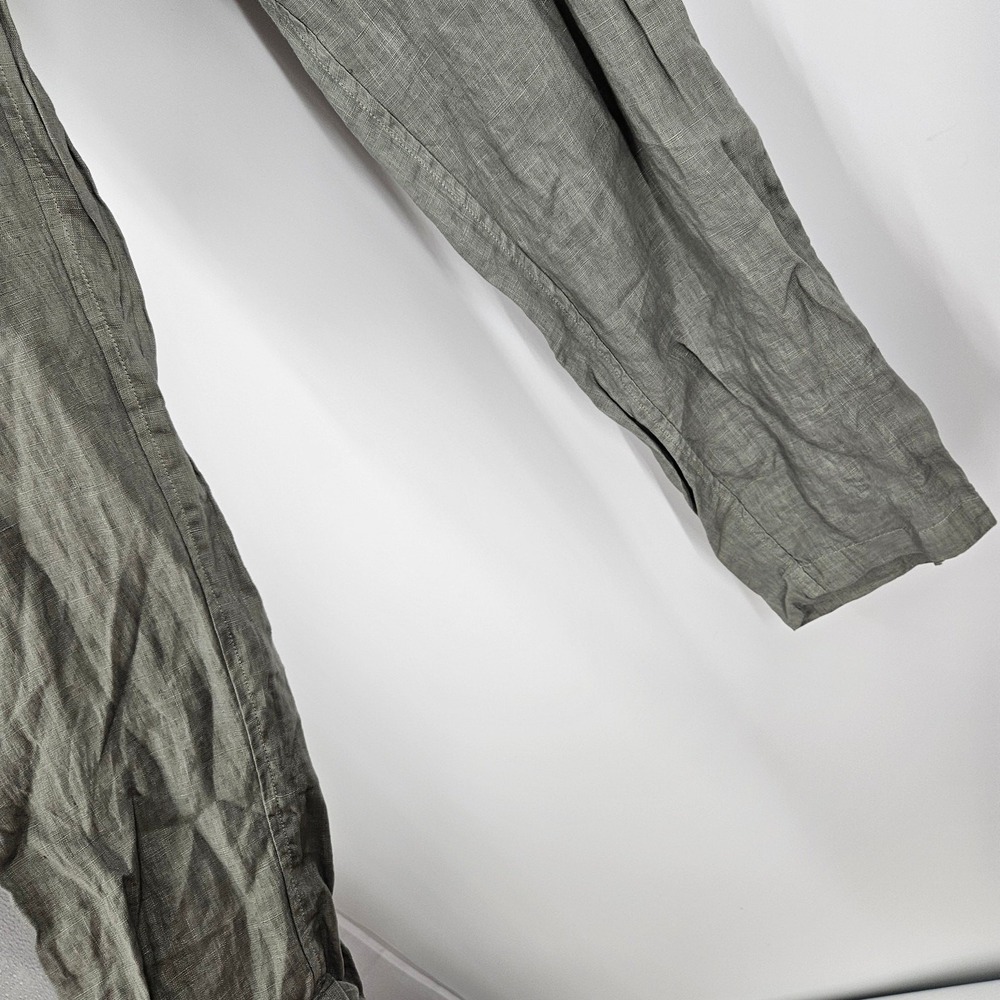 CP Shades Pants Olive Green Linen Drawstring Straight Leg Pull On Trouser Size M - Picture 4 of 5
